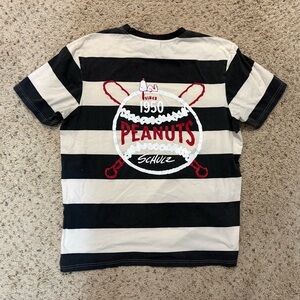 Peanuts Snoopy Black and Cream Striped Baseball Graphic T-shirt